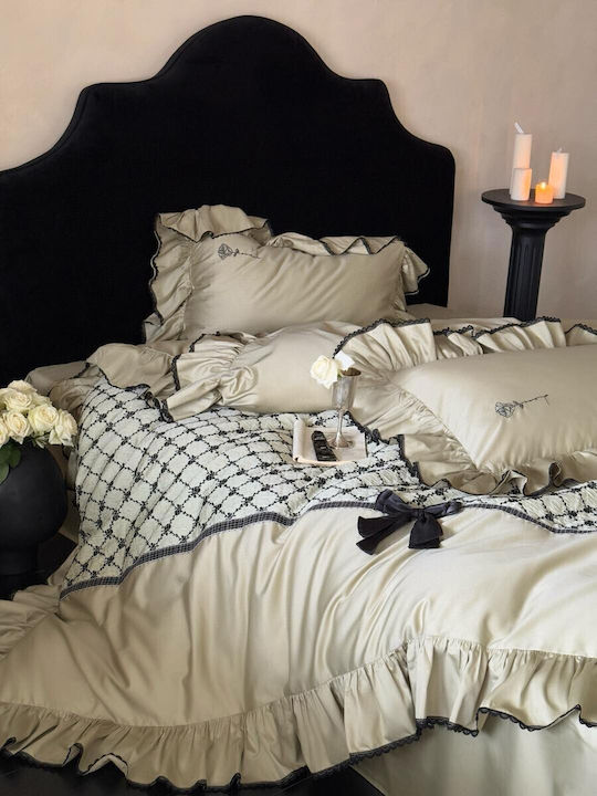 4 Seasons Collection Duvet Cover Set 220x240cm with 2 Pillowcases and 1 Bed Sheet Olive