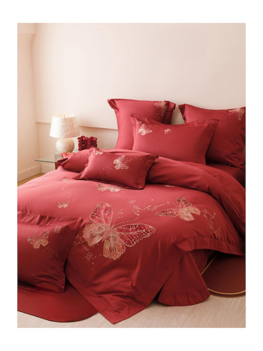 4 Seasons Collection Duvet Cover Set Double 220x240cm Embroidery 2 Pillowcases & 1 Bed Sheet Red