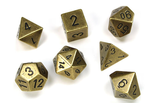 Chessex Metal Polyhedral Old Brass 7-dice Set