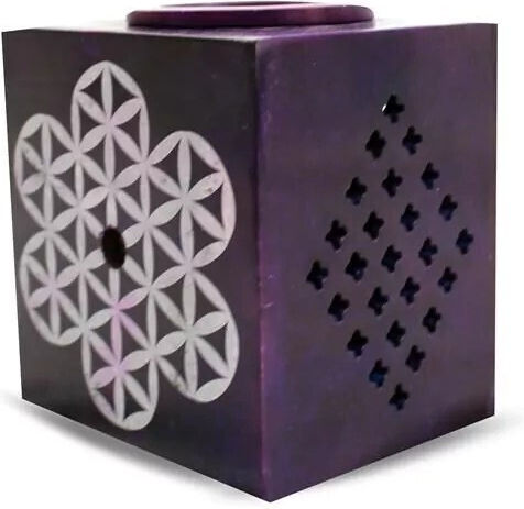 Aromatic Essential Oil Burner Soapstone Flower Life Violet XL 12cm