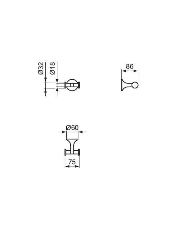 Ideal Standard Άγκιστρο Μπάνιου Διπλό με Βίδες ​7.5x8.6cm Γκρι