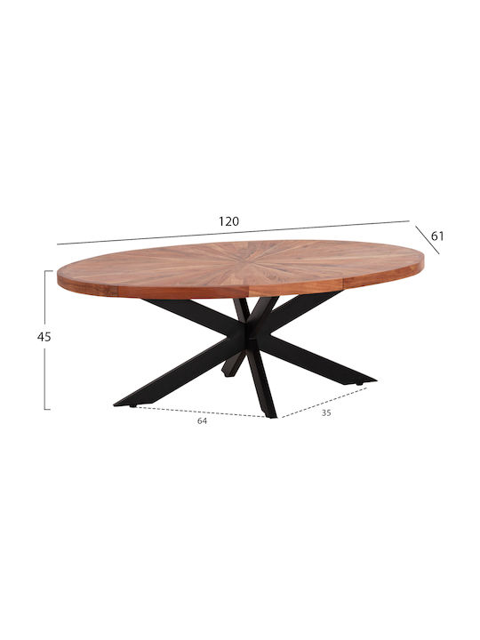 Oval Central Coffee Table Montana Made of Solid Wood Beige W120xD61xH45cm