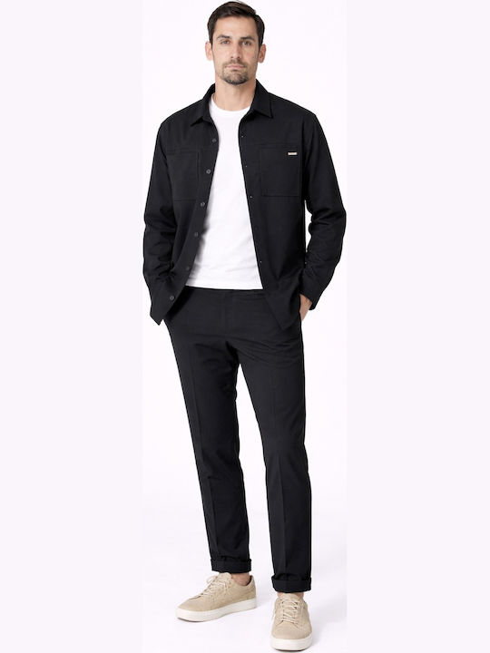 Μακρυμάνικo Overshirt σε Κανονική Γραμμή Μαύρο
