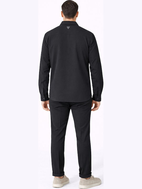 Μακρυμάνικo Overshirt σε Κανονική Γραμμή Μαύρο