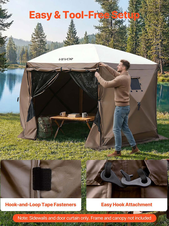 Vevor Tent Wall Brown 1.73 X 1.48 M Waterproof & Sunproof 6 Pieces 1 Door & 2 Windows Outdoor Events Zpsltcbggmstpo0wf001v0