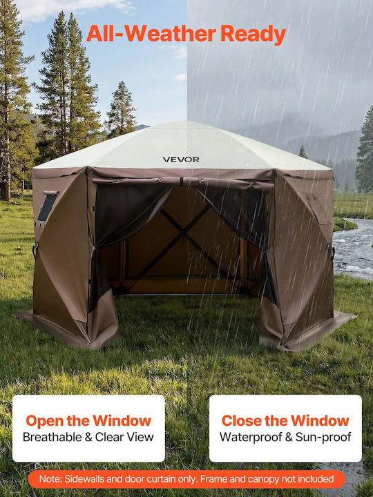 Vevor Tent Wall Brown 1.73 X 1.48 M Waterproof & Sunproof 6 Pieces 1 Door & 2 Windows Outdoor Events Zpsltcbggmstpo0wf001v0