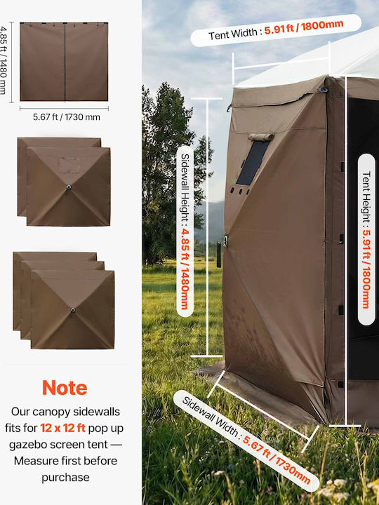 Vevor Tent Wall Brown 1.73 X 1.48 M Waterproof & Sunproof 6 Pieces 1 Door & 2 Windows Outdoor Events Zpsltcbggmstpo0wf001v0
