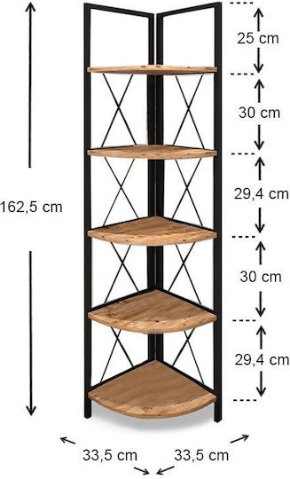 Corner Bookcase Kelsie Black / Pine Oak 33x33x162cm