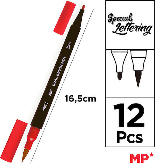 Artix Dual Tip Brush Pens Drawing Markers Double Tip Set 12pcs