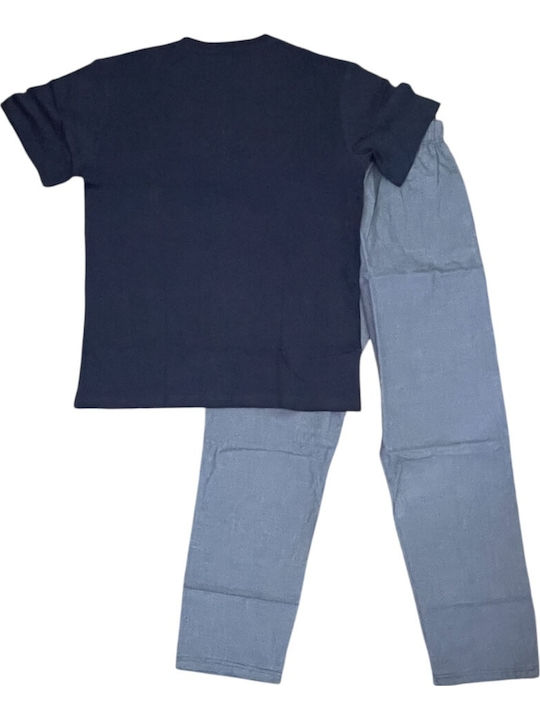 Enrico Coveri Sommer Herrenpyjama Kariert Blau