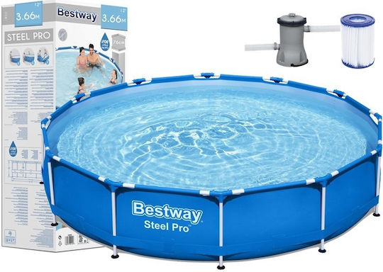 Bestway Steel Pro Runde Schwimmbecken PVC mit Metallic-Rahmen 366x76cm Blau
