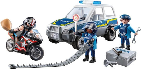 Playmobil Екшън герои Action Heroes Блокада на полицията и крадец с мотоциклет за 4-10 години