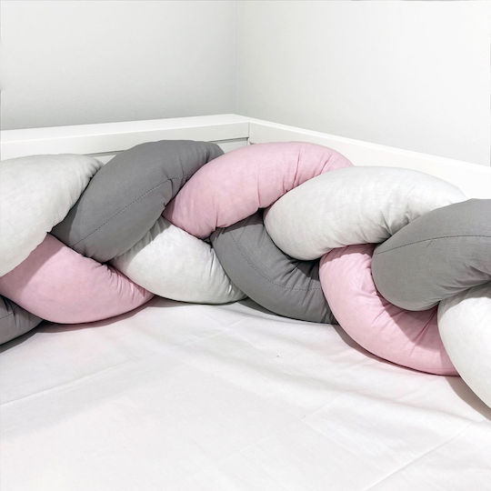 abo Crib Bumpers Braided Inside Pink-white-grey 20x210cm