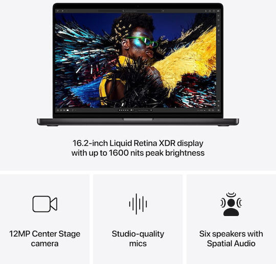 Apple MacBook Pro (2024) 16.2" Ecran Retina 120Hz (M4 Pro-14 Nuclee/24GB/512GB SSD/20 Nuclee GPU) cu Încărcător 140W Negru Spațial (Tastatură International English)