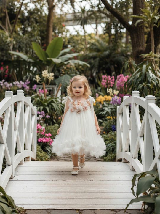 Dolce Bambini Εκρού Φόρεμα Βάπτισης από Τούλι