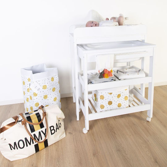 Childhome Παιδικό Καλάθι Αποθήκευσης από Ύφασμα Canvas Gold Dots Λευκό 32x32x29cm