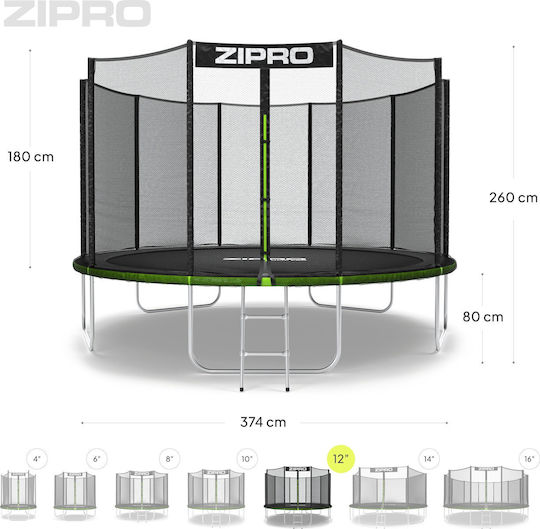 Zipro Trampolines Outdoor Diameter 374cm with Net