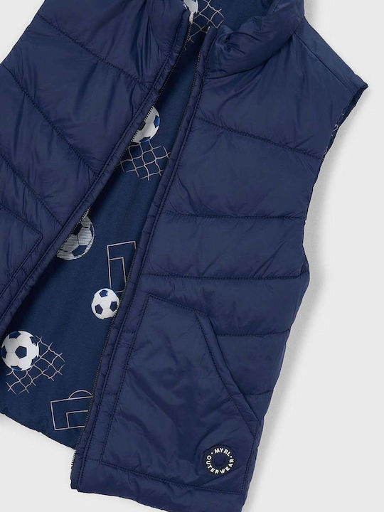 Kids Casual Sleeveless Short Double Sided Navy Blue Jacket