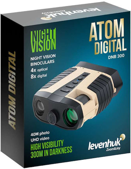 Levenhuk Atom Digital Dnb300 Binoculars Digital Night Vision 1-8x Zoom 35mm Lens 3" 800x640 Display Infrared Illumination Night Detection Range Up To 300 Meters Powered By 18650 Rechargeable Battery Black
