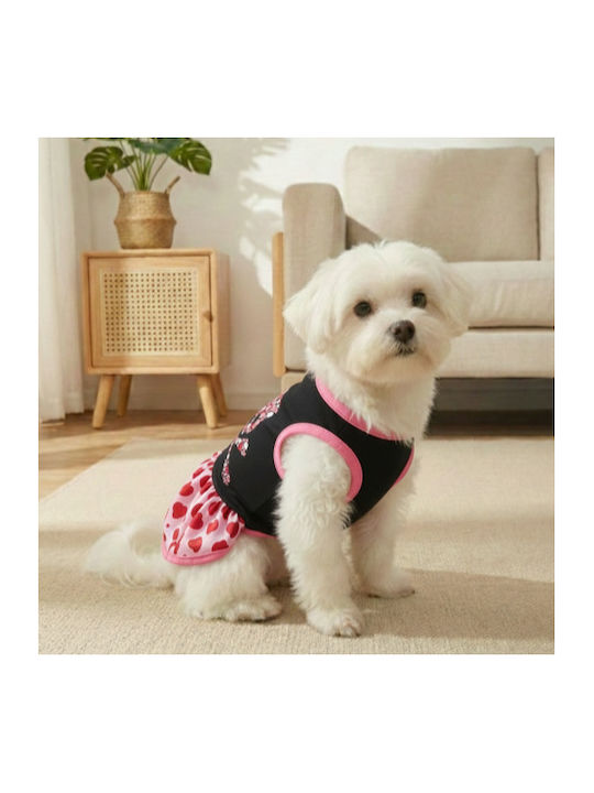 Bonnie Medium Black Dog Dress with Pink Skull Details