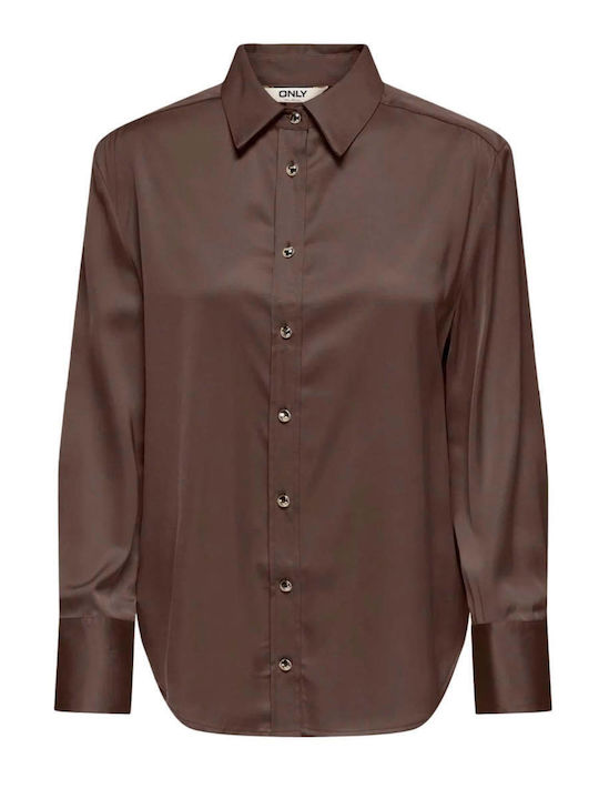 Long Sleeve Women's Satin Shirt Brown