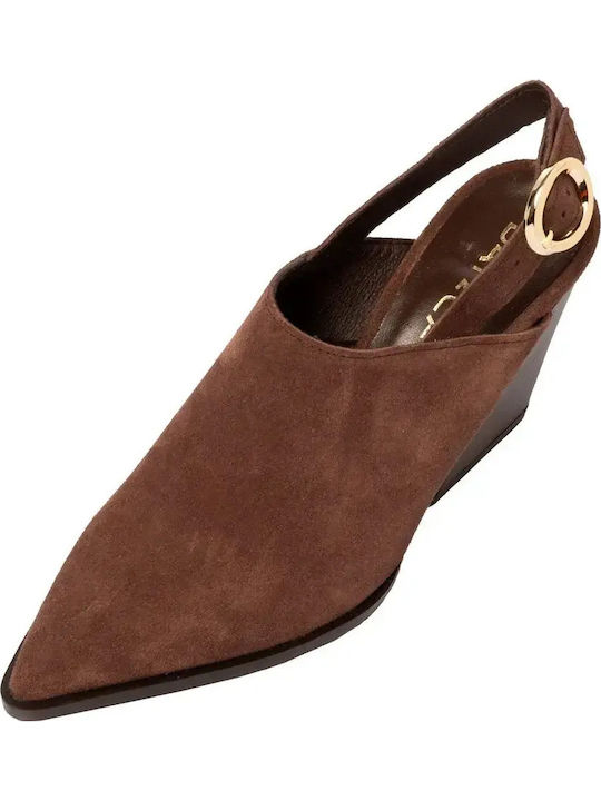Leather Mules With High Heel In Brown Colour