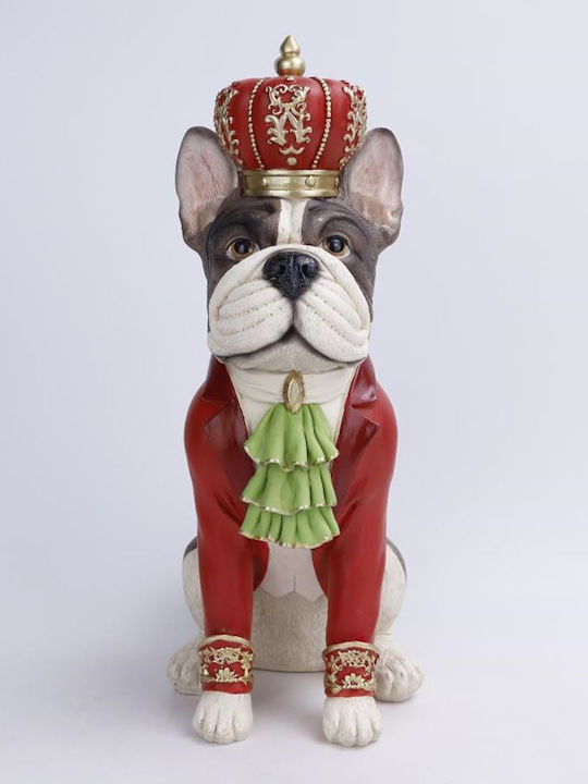 Christmas Decorative Sitting Dog Red Costume Crown Grey Polyresin 22.5x15x37.5cm
