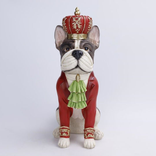Christmas Decorative Sitting Dog Red Costume Crown Grey Polyresin 22.5x15x37.5cm