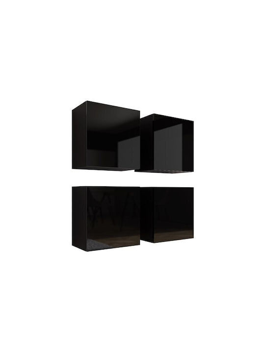 Venenou 143 Hanging Living Room Cabinet Made of Glossy Black Particle Board Black 100x30x100cm