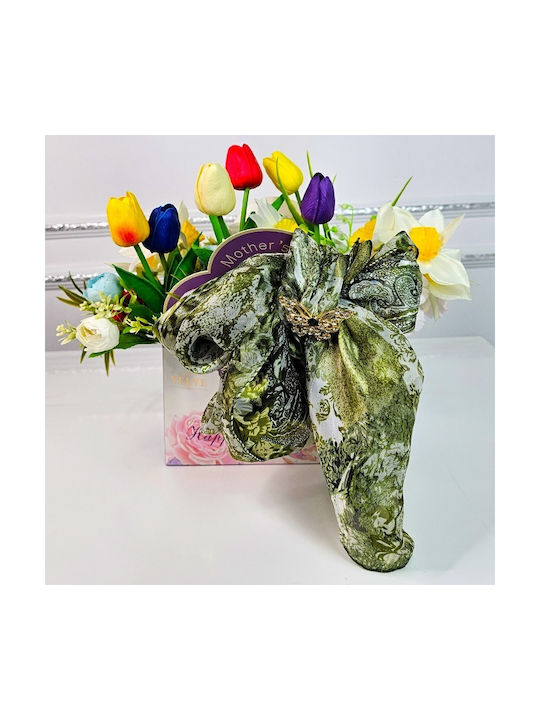 Aranjament Floral Ziua Mamei Lalele Narcise Artizanale Eșarfă Elegantă Brosă Fluture