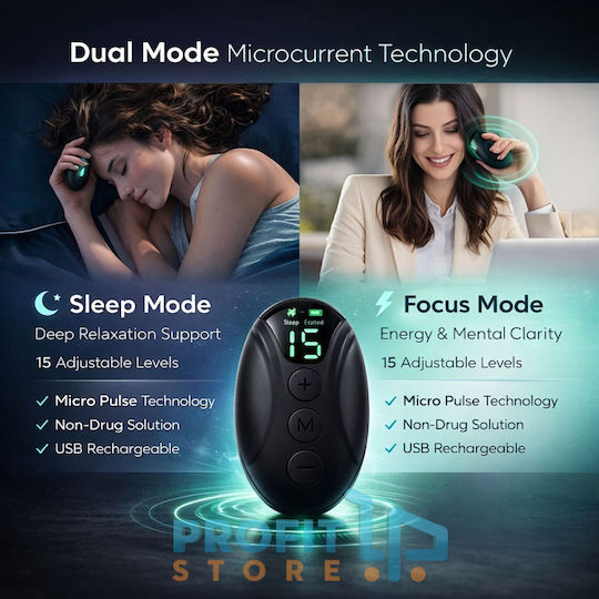 Adjustable Mini Device with Microcurrent Technology for Sleep Improvement and Instant Relaxation in Black Color