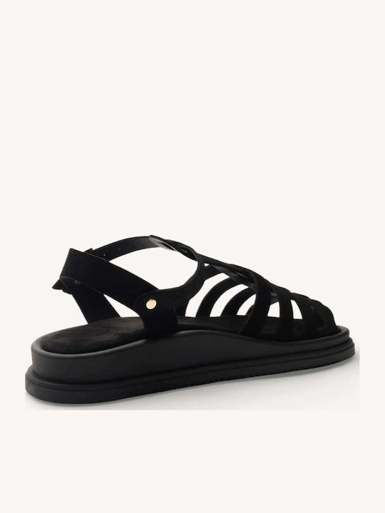 Черни Кожени Гладиатор Flatforms Сует Горна Част