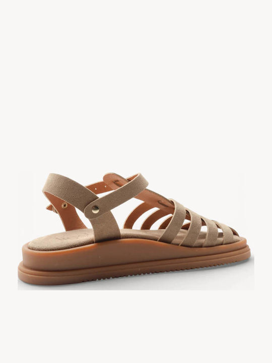 Flatforme Gladiator Din Piele Bej Cu Partea Superioară Din Suede