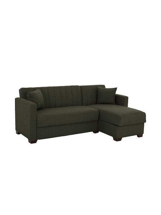 Ghufran Corner Couch Bed with Reversible Angle & Storage Space Dark Olive 200x133x77 cm