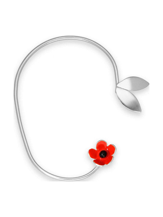 Ear Cuff Red Flower Left Ear Handmade Silver 925