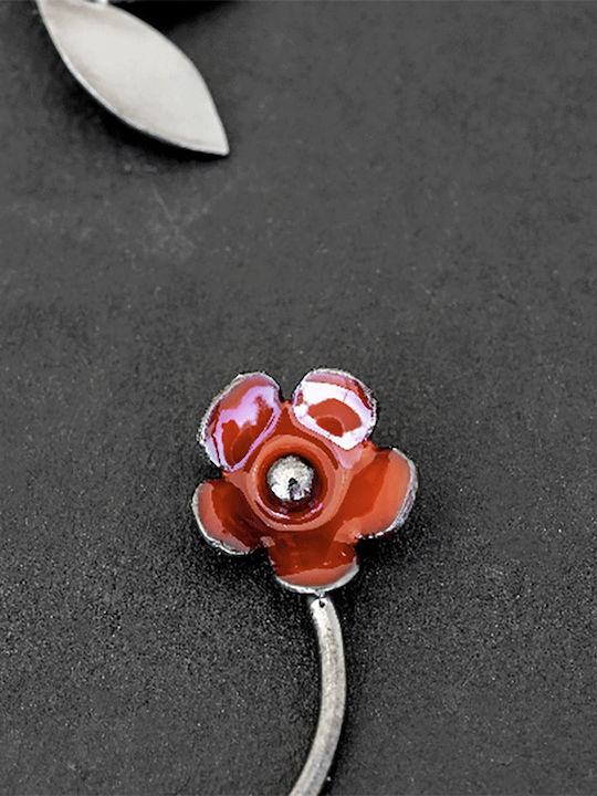 Ear Cuff Red Flower Left Ear Handmade Silver 925