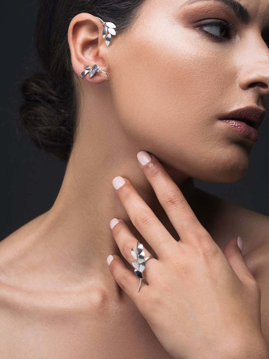 Ohrring Ear Cuff Blätter Olive Versteckt Linkes Ohr Handgefertigt Rosé Vergoldet Silber 925