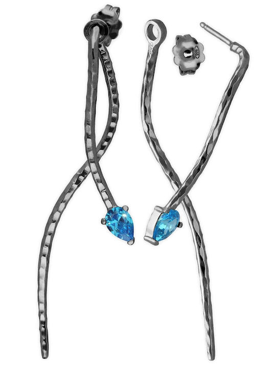 Earrings Jackets Snake Zircon Blue Stone Handmade Silver 925