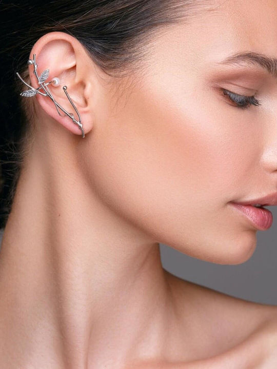 Ohrring Ear Cuff Astsäge Perle Links Handgefertigt Vergoldetes Silber 925