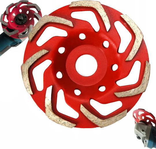 Disc Diamantat Pentru Șlefuirea Betonului Zola 125 Mm 7 Segmente 6 Mm P60 12.200 Rpm Arbore Universal 22,2 Mm Roșu