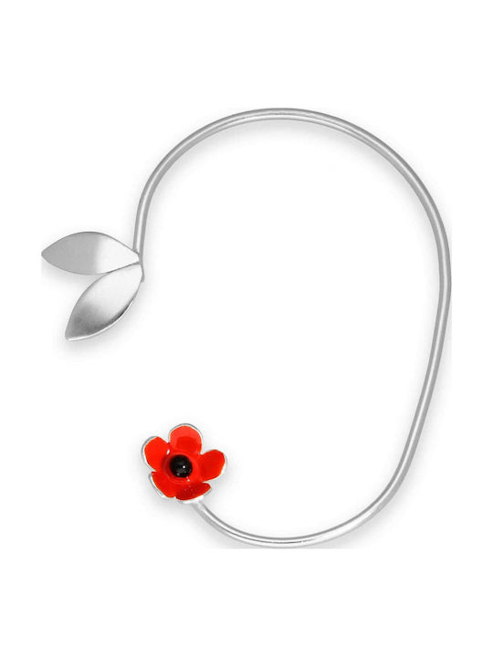 Ohrring Manschette Rote Blume Linkes Ohr Handgefertigt Schwarzes Silber 925