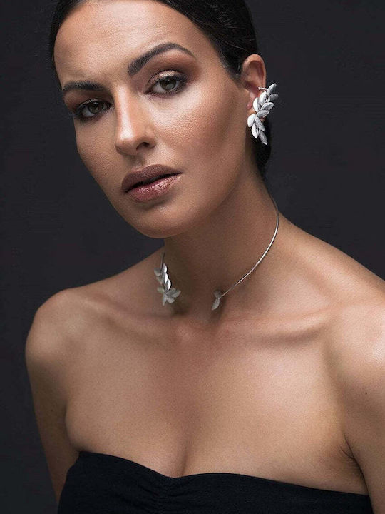 Ohrring Ear Cuff Blätter Olive Groß Links Ohr Handgefertigt Vergoldetes Silber 925