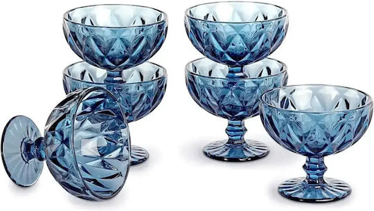 Serving Bowl Ice Cream Round Glass Blue with Diameter 11.8cm 6 Pieces