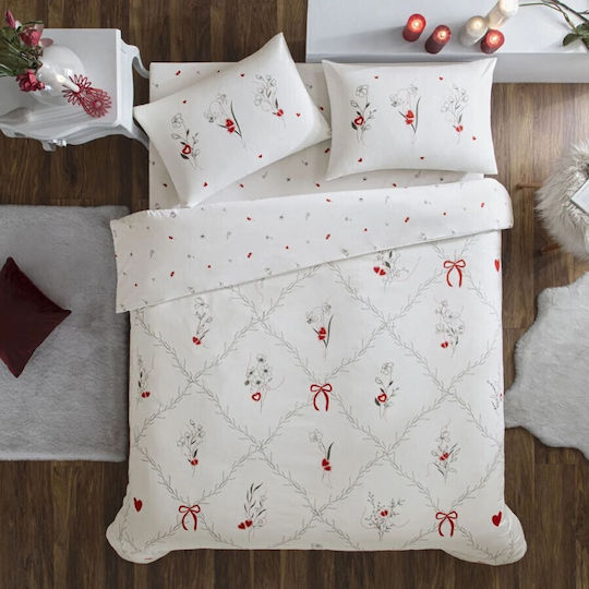 Tac Cotton Double Duvet Cover Set With 2 Pillowcases & 1 Bed Sheet 200x220cm Amoura