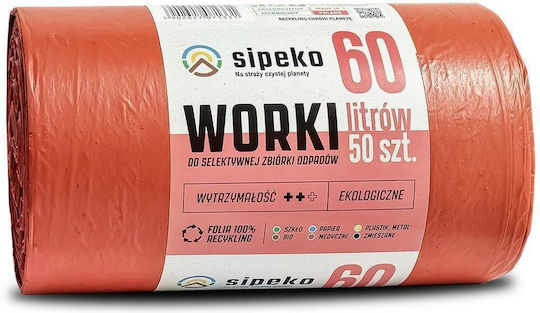 Sipeko Sacuri De Gunoi Capacitate 60lt 72x57cm 50 Bucăți Roșii