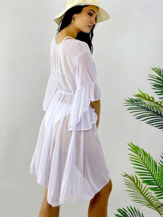 Damen Mini Kaftan Strandkleid Weiß