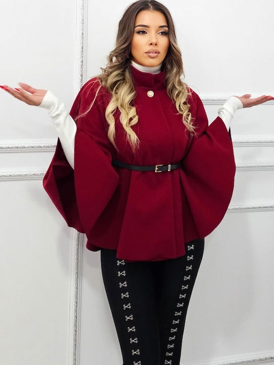 Palton Damă Burgundy Roșu Cape Supradimensionat