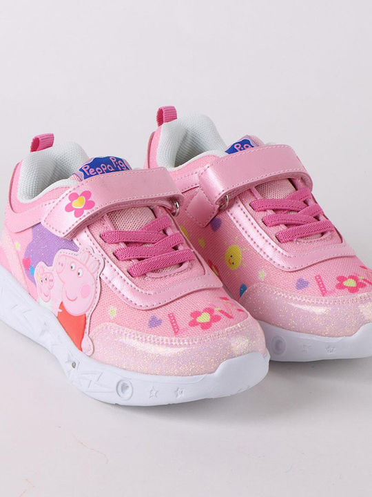 Pepa Pig Παιδικά Sneakers με Σκρατς & Φωτάκια Ροζ