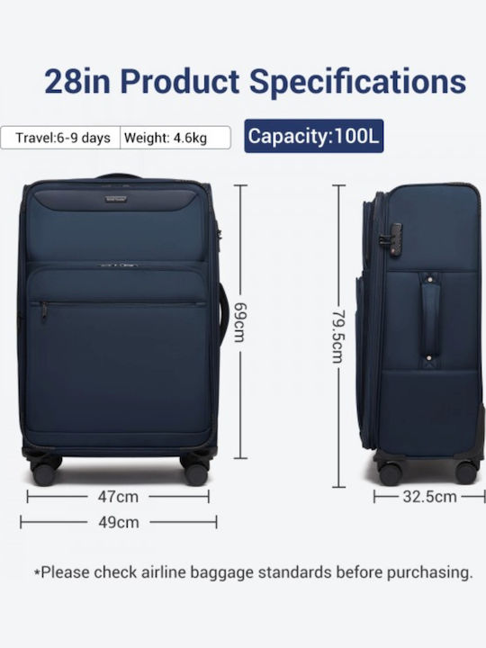 Miss Lulu British Traveller Μεγάλη Βαλίτσα Ταξιδίου Υφασμάτινη Navy με 4 Ρόδες Ύψους 75εκ.
