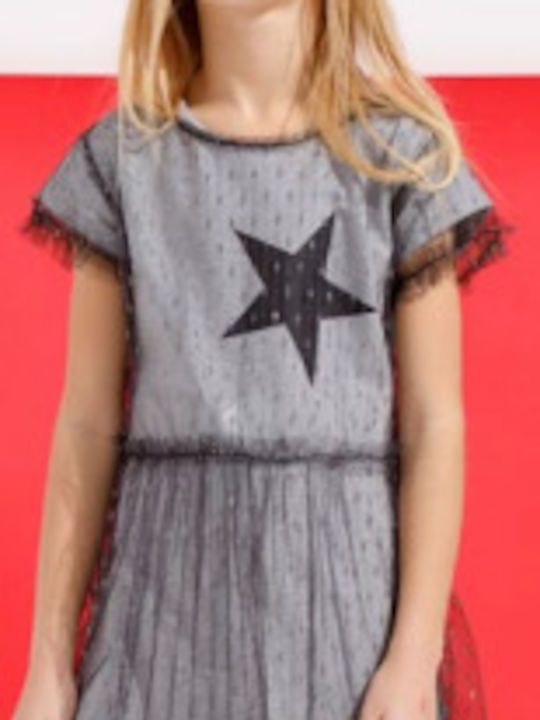 Mädchenkleid Kurzärmelig Tüll Grau Melange